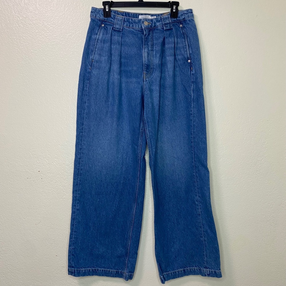 & Other Stories Stockholm Atelier Wide Leg Pleated Jeans Blue Denim US 10 EU 42